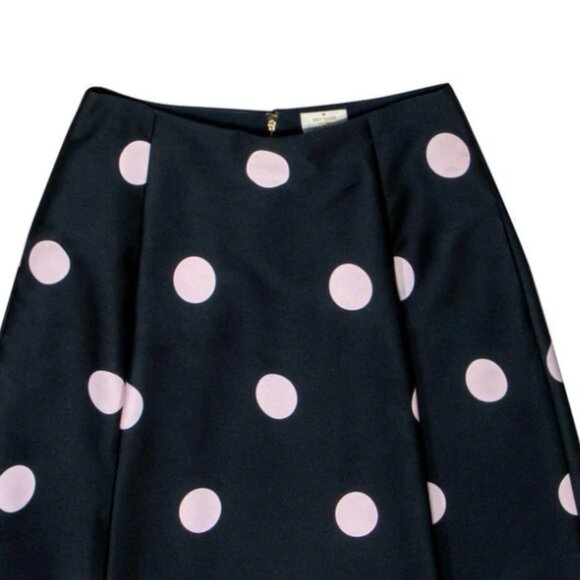 Kate Spade Lysa Navy with Pink Polka Dots Pleated Midi A-Line Skirt S $259 - Picture 9 of 11